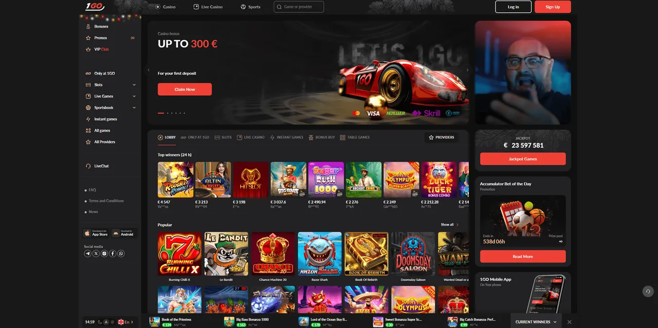 Скриншот головної сторінки 1Go Casino